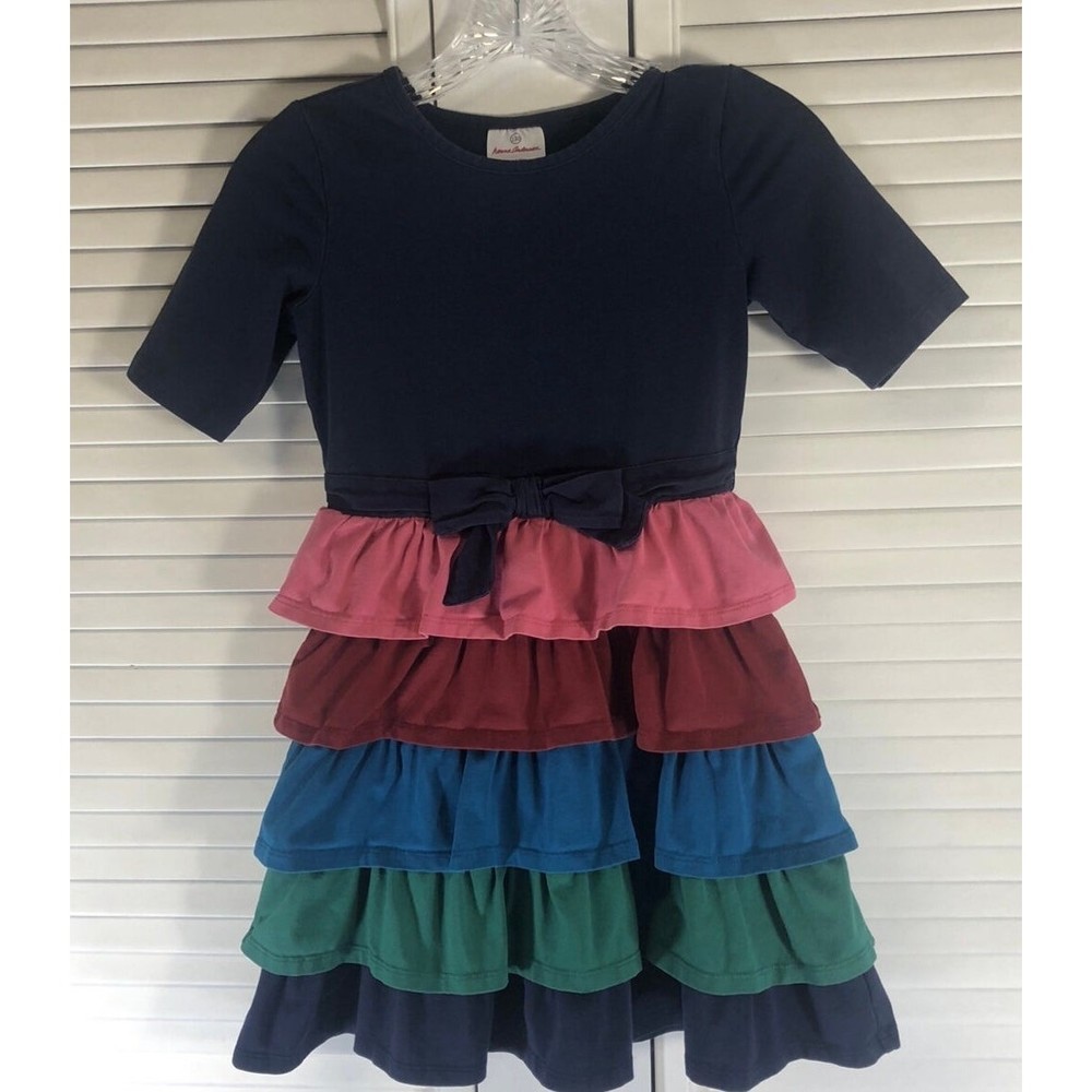Hanna Andersson Size 130 8 Navy Tiered Dress With Bow